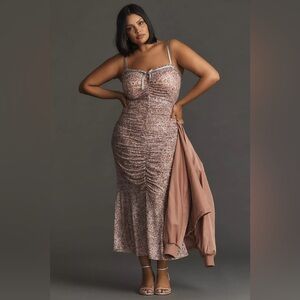 Anthropology Long Mermaid Dress Coquette Leopard Stretch Sheer Bodycon lingerie